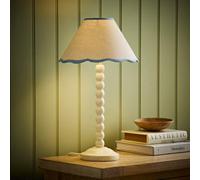 ValueLights Bobbin Colour Trim Linen Shade Cream Bobble Table Lamp in Baby Blue ValueLights Baby Blue