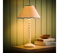 ValueLights Bobbin Colour Trim Linen Shade Cream Bobble Table Lamp with Bulb in Baby Blue ValueLights Baby Blue