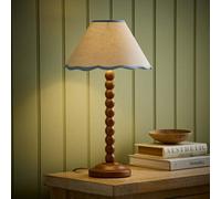 ValueLights Bobbin Colour Trim Linen Shade Walnut Bobble Table Lamp in Baby Blue ValueLights Baby Blue