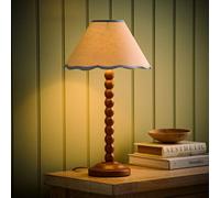 Valuelights Bobbin Blue Trim Linen Shade Walnut Bobble Table Lamp With Bulb