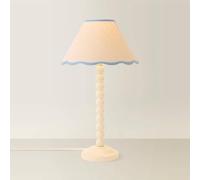 ValueLights | Bobbin Blue Trim Linen Shade Walnut Bobble Table Lamp with Bulb | Table Lamps, Home Décor & Improvement Essential | Includes Bulb