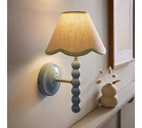 ValueLights Bobbins Powder Blue Bobble Wall Light & Linen Pastel Trim Lamp Shade in Pale Green ValueLights Pale Green