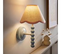 ValueLights Bobbins Powder Blue Wall Light with Linen Trim Lamp Shade & LED Bulb in Pale Pink ValueLights Pale Pink