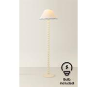 Valuelights Bobbin Blue Trim Linen Shade Cream Bobble Floor Lamp With Bulb