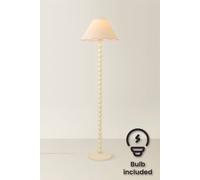 ValueLights Bobbin Colour Trim Linen Shade Cream Bobble Floor Lamp with Bulb in Baby Pink ValueLights Baby Pink