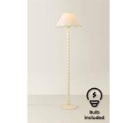 Valuelights Bobbin Colour Trim Linen Shade Cream Bobble Floor Lamp With Bulb In Pale Green Pale Green