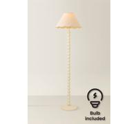 ValueLights Bobbin Colour Trim Linen Shade Cream Bobble Floor Lamp with Bulb ValueLights Cream