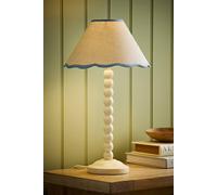 ValueLights Bobbin Colour Trim Linen Shade Cream Bobble Table Lamp in Baby Blue ValueLights Baby Blue