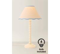 ValueLights Bobbin Colour Trim Linen Shade Cream Bobble Table Lamp with Bulb in Baby Blue ValueLights Baby Blue