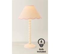 ValueLights Bobbin Colour Trim Linen Shade Cream Bobble Table Lamp with Bulb in Baby Pink ValueLights Baby Pink
