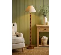 ValueLights Bobbin Colour Trim Linen Shade Walnut Bobble Floor Lamp in Cream ValueLights Cream