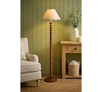 Valuelights Bobbin Colour Trim Linen Shade Walnut Bobble Floor Lamp In Pale Green Pale Green