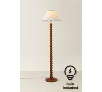 ValueLights Bobbin Colour Trim Linen Shade Walnut Bobble Floor Lamp with Bulb in Baby Blue ValueLights Baby Blue