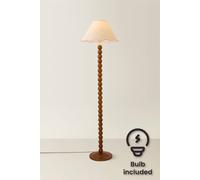ValueLights Bobbin Colour Trim Linen Shade Walnut Bobble Floor Lamp with Bulb in Baby Pink ValueLights Baby Pink
