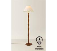 Valuelights Bobbin Colour Trim Linen Shade Walnut Bobble Floor Lamp With Bulb In Pale Green Pale Green