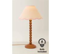 ValueLights Bobbin Colour Trim Linen Shade Walnut Bobble Table Lamp with Bulb in Baby Pink ValueLights Baby Pink