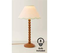 ValueLights Bobbin Colour Trim Linen Shade Walnut Bobble Table Lamp with Bulb in Pale Green ValueLights Pale Green