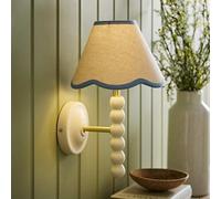 ValueLights Bobbins Cream Bobble Wall Light with Trim Linen Lamp Shade & Bulb in Baby Blue ValueLights Baby Blue