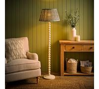 ValueLights Bobbin Floral Printed Pleated Shade Cream Bobble Floor Lamp with Bulb ValueLights Cream