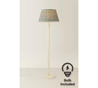 Valuelights Bobbin Floral Printed Pleated Shade Cream Bobble Floor Lamp With Bulb Cream