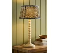 Valuelights Bobbin Floral Printed Pleated Shade Cream Bobble Table Lamp In Dark Green Dark Green