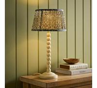 ValueLights Bobbin Floral Printed Pleated Shade Cream Bobble Table Lamp with Bulb in Dark Green ValueLights Dark Green