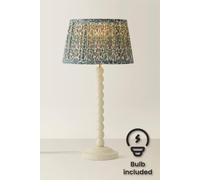 Valuelights Bobbin Floral Printed Pleated Shade Cream Bobble Table Lamp With Bulb In Dark Green Dark Green