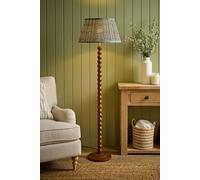 Valuelights Bobbin Floral Printed Pleated Shade Walnut Bobble Floor Lamp In Light Brown Light Brown