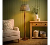 Valuelights Bobbin Floral Printed Pleated Shade Walnut Bobble Floor Lamp With Bulb