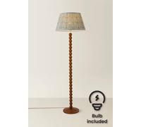 Valuelights Bobbin Floral Printed Pleated Shade Walnut Bobble Floor Lamp With Bulb In Pale Green Pale Green