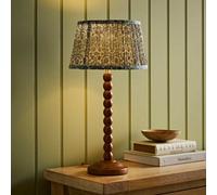 ValueLights Bobbin Floral Printed Pleated Shade Walnut Bobble Table Lamp in Dark Green ValueLights Dark Green