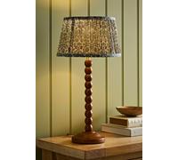 Valuelights Bobbin Floral Printed Pleated Shade Walnut Bobble Table Lamp Walnut
