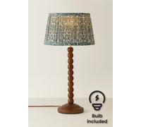 ValueLights Bobbin Floral Printed Pleated Shade Walnut Bobble Table Lamp with Bulb in Dark Green ValueLights Dark Green
