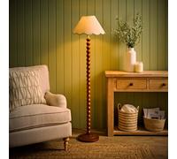 Valuelights Bobbin Colour Trim Linen Shade Walnut Bobble Floor Lamp With Bulb In Pale Green Pale Green