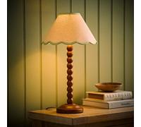 ValueLights Bobbin Colour Trim Linen Shade Walnut Bobble Table Lamp with Bulb in Pale Green ValueLights Pale Green