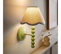 ValueLights Bobbins Sage Green Bobble Wall Light & Linen Pastel Trim Lamp Shade in Pale Blue ValueLights Pale Blue