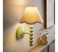 Valuelights Bobbin Green Wall Light With Pink Trim Scallop Shade And Bulb