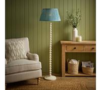 ValueLights Bobbin Leaf Printed Pleated Shade Cream Bobble Floor Lamp in Mid Blue ValueLights Mid Blue