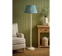 ValueLights Bobbin Leaf Printed Pleated Shade Cream Bobble Floor Lamp in Mid Blue ValueLights Mid Blue