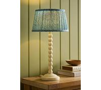 Valuelights Bobbin Leaf Printed Pleated Shade Cream Bobble Table Lamp In Mid Blue Mid Blue