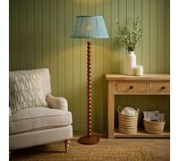 ValueLights Bobbin Leaf Printed Pleated Shade Walnut Bobble Floor Lamp in Mid Blue ValueLights Mid Blue