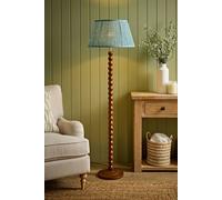 ValueLights Bobbin Leaf Printed Pleated Shade Walnut Bobble Floor Lamp in Mid Blue ValueLights Mid Blue