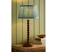 Valuelights Bobbin Leaf Printed Pleated Shade Walnut Bobble Table Lamp In Mid Blue Mid Blue