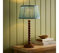 ValueLights Bobbin Leaf Printed Pleated Shade Walnut Bobble Table Lamp with Bulb in Mid Blue ValueLights Mid Blue