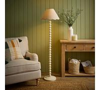 ValueLights Bobbin Colour Trim Linen Shade Cream Bobble Floor Lamp ValueLights Cream