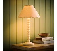 ValueLights Bobbin Colour Trim Linen Shade Cream Bobble Table Lamp with Bulb ValueLights Cream