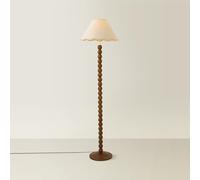 ValueLights Bobbin Colour Trim Linen Shade Walnut Bobble Floor Lamp in Cream ValueLights Cream