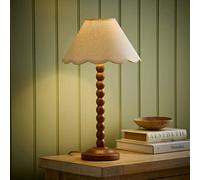 Valuelights Bobbin Colour Trim Linen Shade Walnut Bobble Table Lamp In Cream Cream