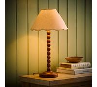 ValueLights Bobbin Colour Trim Linen Shade Walnut Bobble Table Lamp with Bulb in Cream ValueLights Cream