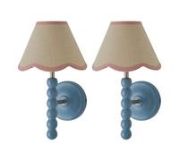 ValueLights Bobbins Pair Blue Bobble Wall Lights & Linen Pastel Trim Lamp Shades in Pale Pink ValueLights Pale Pink